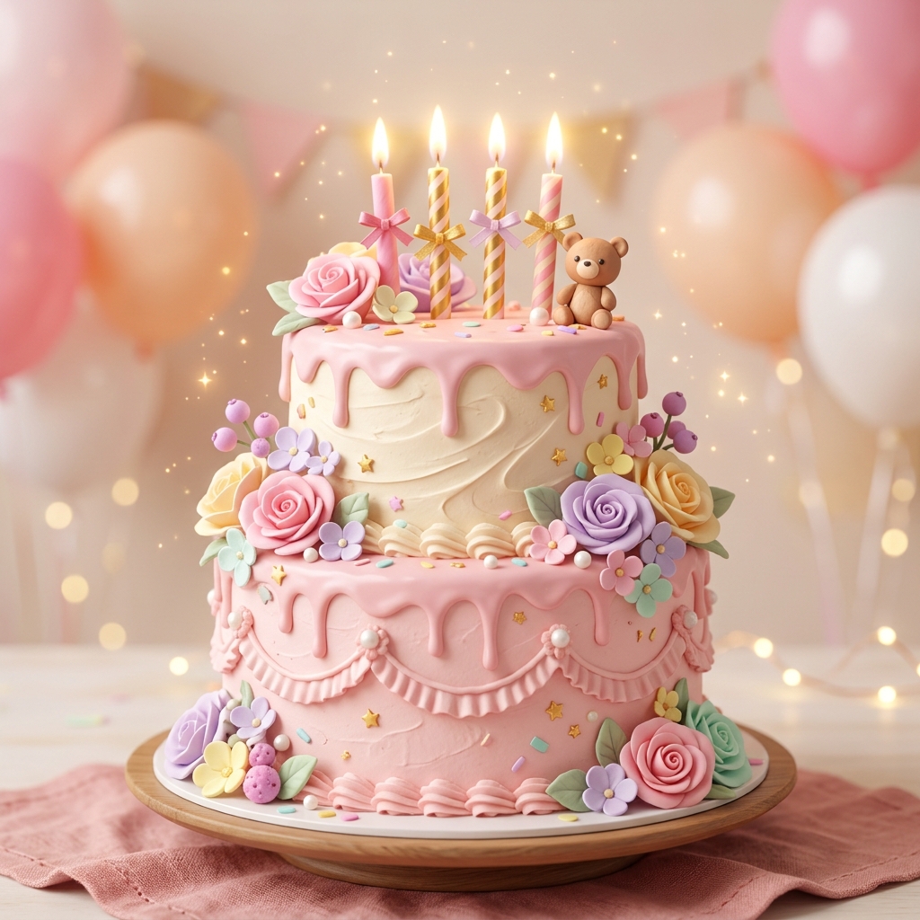 Aesthetic Two-tier Birthday Cake with Candles